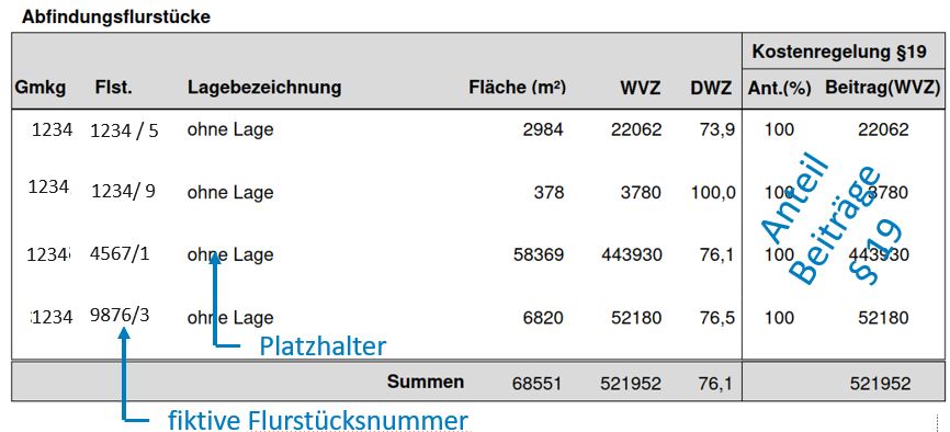 Auszug aus dem Flurbereinigungsplan - Abfindungsnachweis